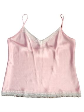 Nicole Miller New York Pink Satin Lace Trim Cami Tank XL